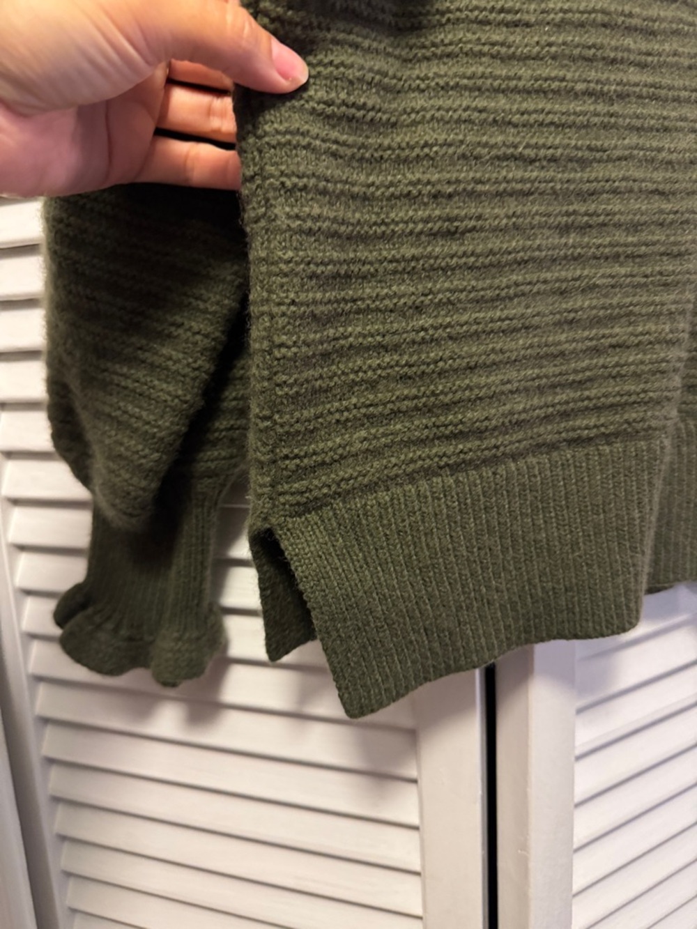 Madewell Olive Ribbed Ruffle-Neck Sweater - Picture 3 of 7